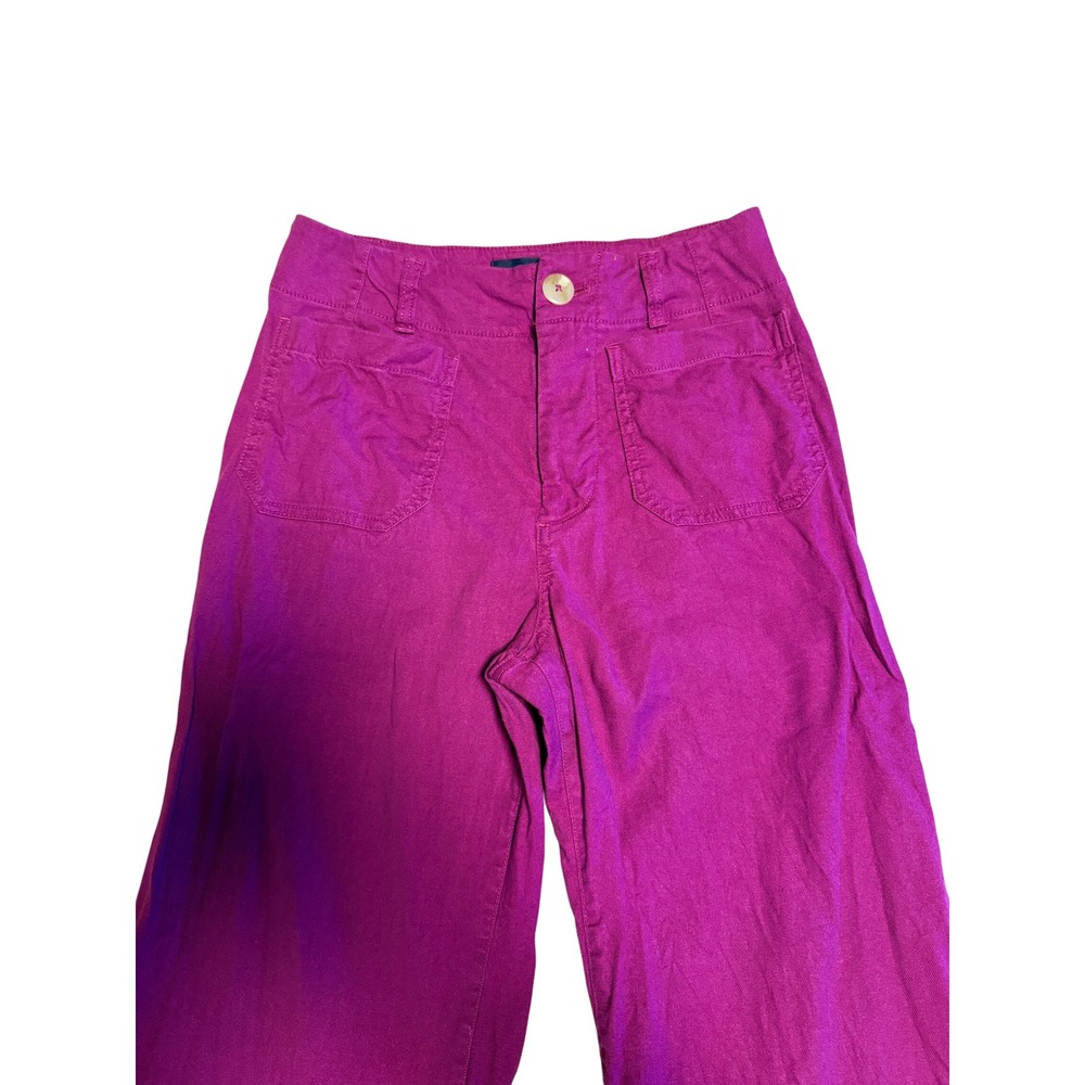 Maeve Anthropologie The Colette Wide Leg Pants Magenta Purple Linen Blend Size 2 - Picture 3 of 7